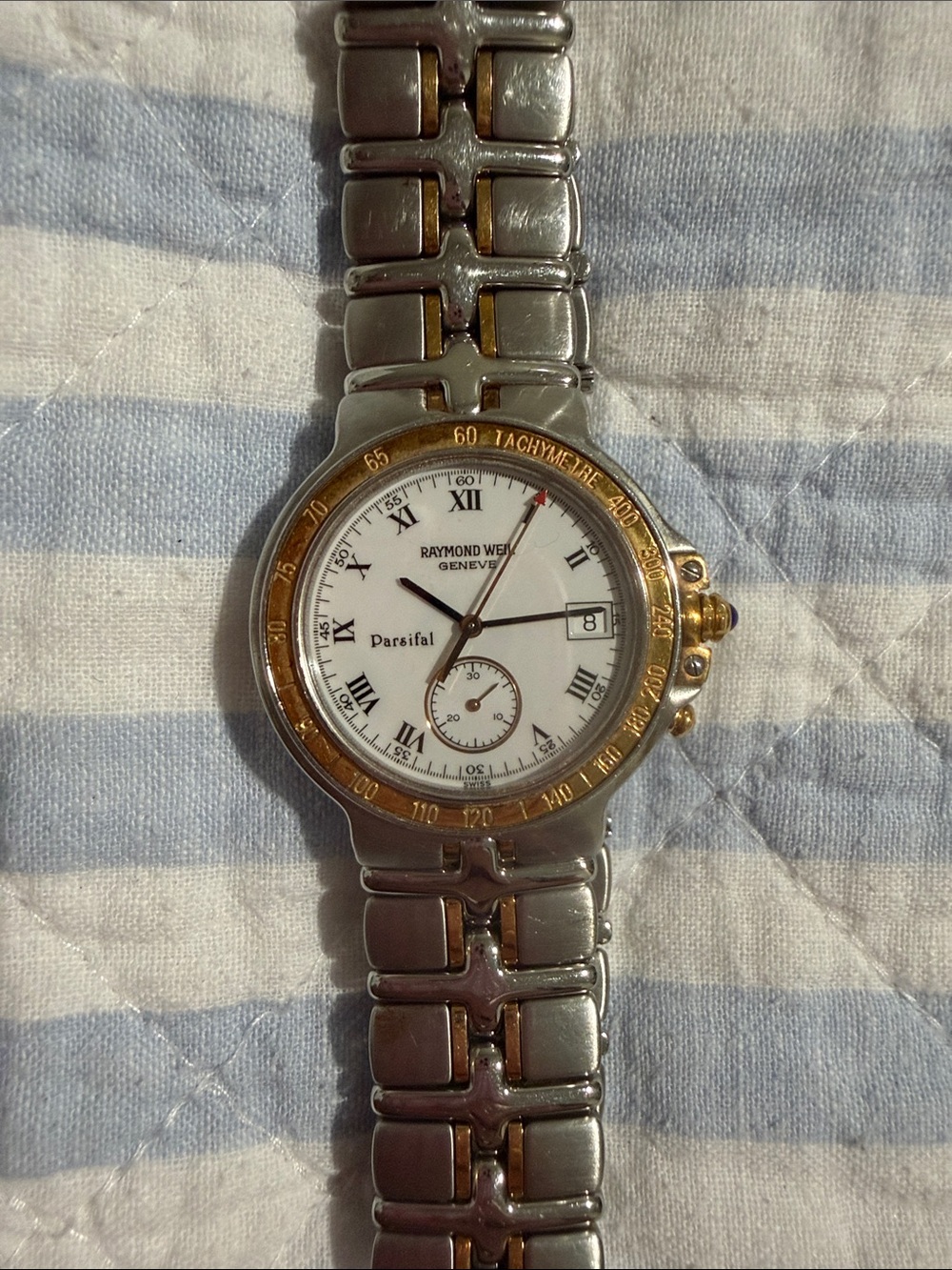 Raymond Weil Two-Tone Silver and Gold Parsifal Watch with White Dial